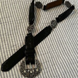 Brighton Black Leather Belt with Ornate Silver Buckle